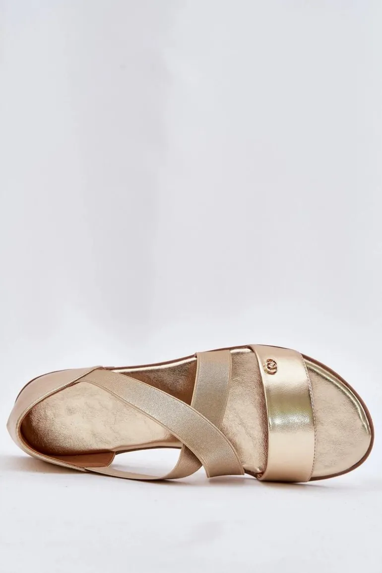 Sandały Damskie Płaskie Z Elastycznymi Paskami Złote Marinea