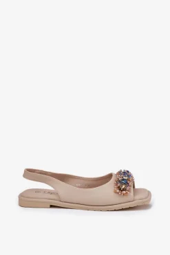 Sandały Damskie Płaskie Z Kryształkami S.Barski KV51-079 Beżowe