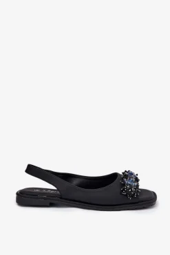 Sandały Damskie Płaskie Z Kryształkami S.Barski KV51-079 Czarne