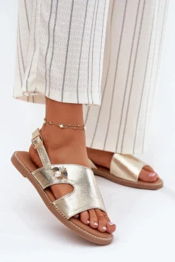 Sandały Damskie Płaskie Z Ozdobnym Detalem Vinceza 17378 Złote