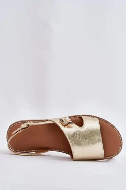 Sandały Damskie Płaskie Z Ozdobnym Detalem Vinceza 17378 Złote