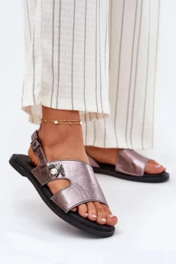 Sandały Damskie Płaskie Z Ozdobnym Detalem Vinceza 17378 Srebrne