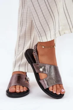 Sandały Damskie Płaskie Z Ozdobnym Detalem Vinceza 17378 Srebrne