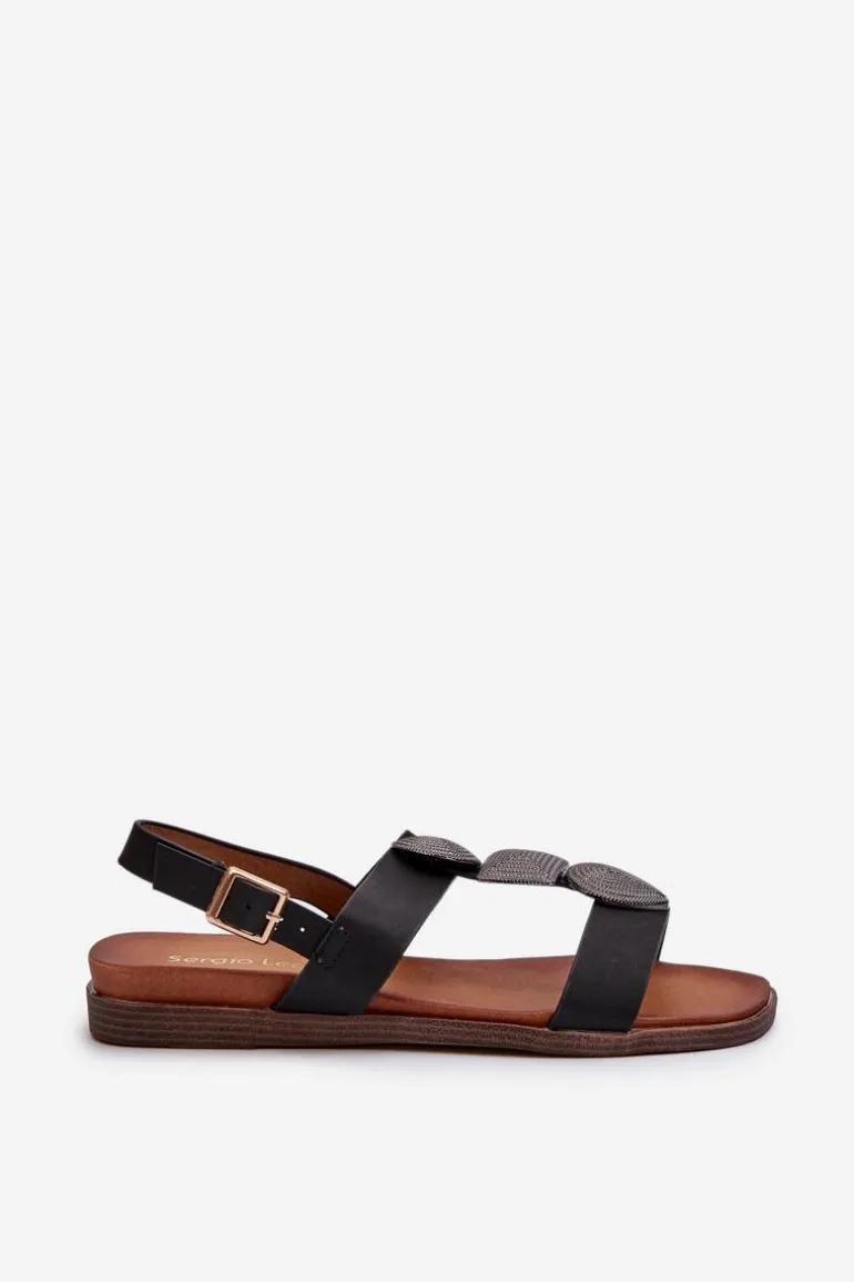 Sandały Damskie Płaskie Z Ozdobami Sergio Leone SK072H Czarne