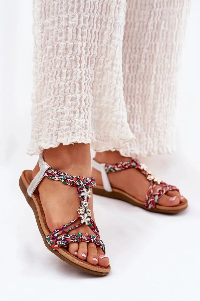 Sandały Damskie Płaskie Z Plecionymi Paskami I Przypinkami Artiker 54C1322 Multikolor