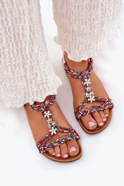 Sandały Damskie Płaskie Z Plecionymi Paskami I Przypinkami Artiker 54C1322 Multikolor