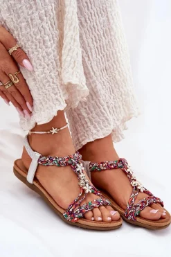 Sandały Damskie Płaskie Z Plecionymi Paskami I Przypinkami Artiker 54C1322 Multikolor