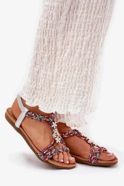 Sandały Damskie Płaskie Z Plecionymi Paskami I Przypinkami Artiker 54C1322 Multikolor