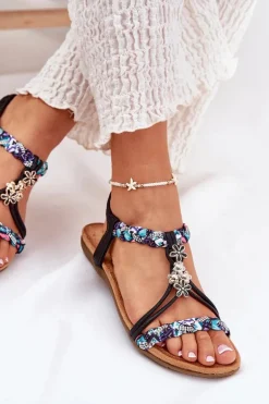 Sandały Damskie Płaskie Z Plecionymi Paskami I Przypinkami Artiker 54C1331 Czarne