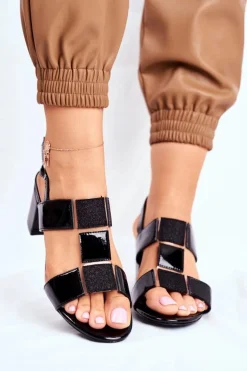 Sandały Damskie Sergio Leone Lakierowane Czarne SK910