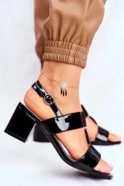 Sandały Damskie Sergio Leone Lakierowane Czarne SK910