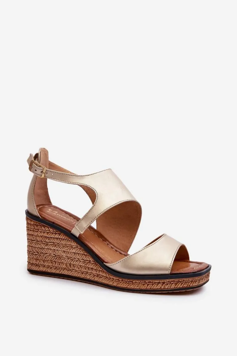 Sandały Damskie Skórzane Na Koturnie Maciejka 06657-25 Złote