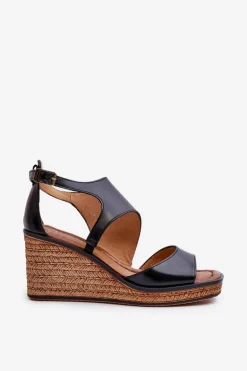 Sandały Damskie Skórzane Na Koturnie Maciejka 06657-01 Czarne