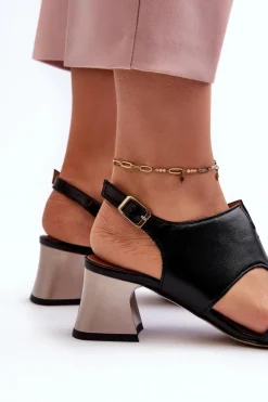 Sandały Damskie Skórzane Na Obcasie Maciejka 06566-01 Czarne
