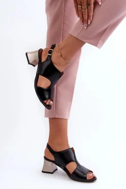 Sandały Damskie Skórzane Na Obcasie Maciejka 06566-01 Czarne