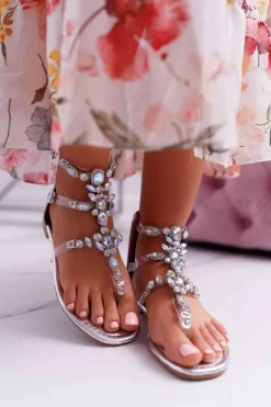 Sandały Damskie Srebrne z Kryształkami Ywena