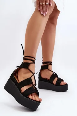 Sandały Damskie Wiązane Czarne Helavi