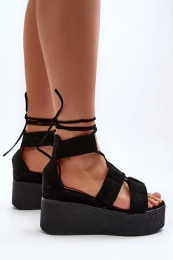 Sandały Damskie Wiązane Czarne Helavi