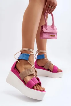 Sandały Damskie Wiązane Fuksja Helavi