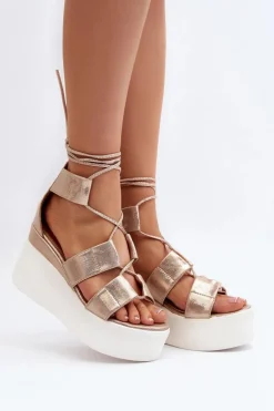 Sandały Damskie Wiązane Złote Helavi