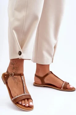 Sandały Damskie Z Cyrkoniami Brązowe Penna