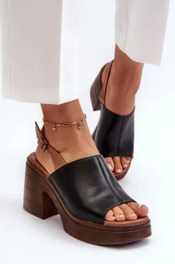 Sandały Damskie Z Eko Skóry Na Masywnym Obcasie I Platformie Czarne Meeyah