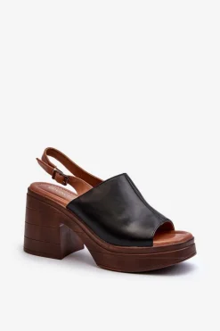 Sandały Damskie Z Eko Skóry Na Masywnym Obcasie I Platformie Czarne Meeyah