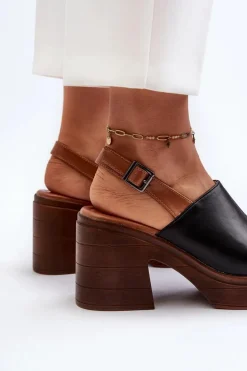 Sandały Damskie Z Eko Skóry Na Masywnym Obcasie I Platformie Czarne Meeyah