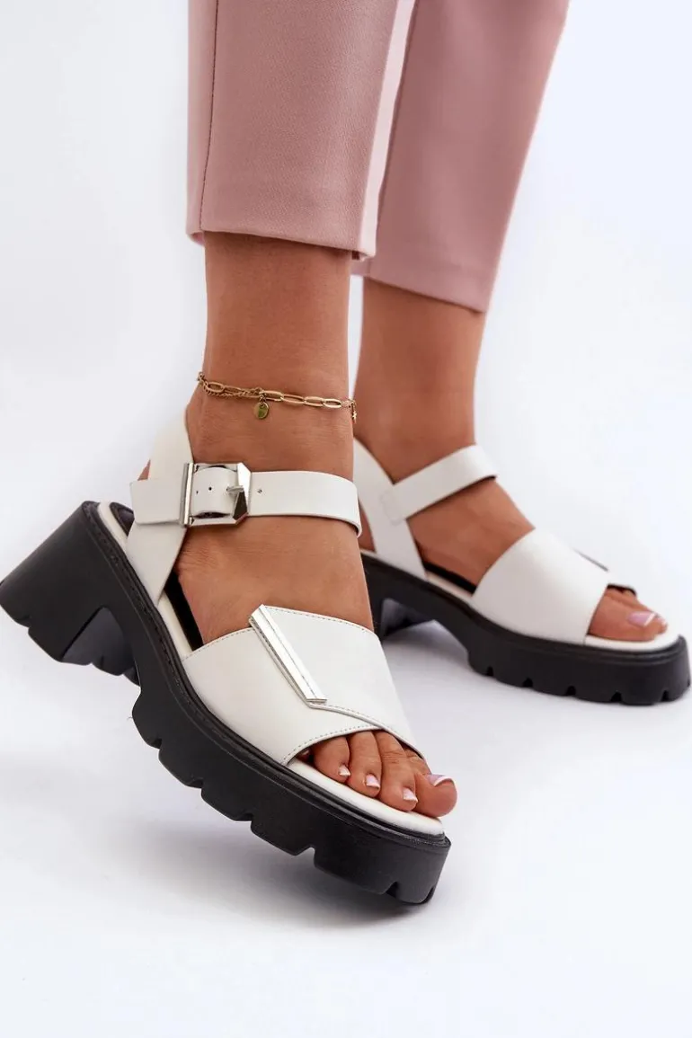 Sandały Damskie Z Eko Skóry Na Obcasie I Platformie Vinceza 36257 Biały