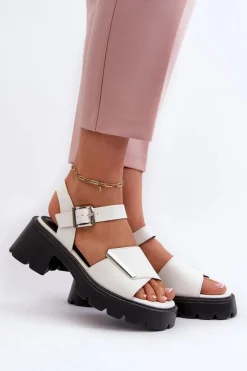 Sandały Damskie Z Eko Skóry Na Obcasie I Platformie Vinceza 36257 Biały