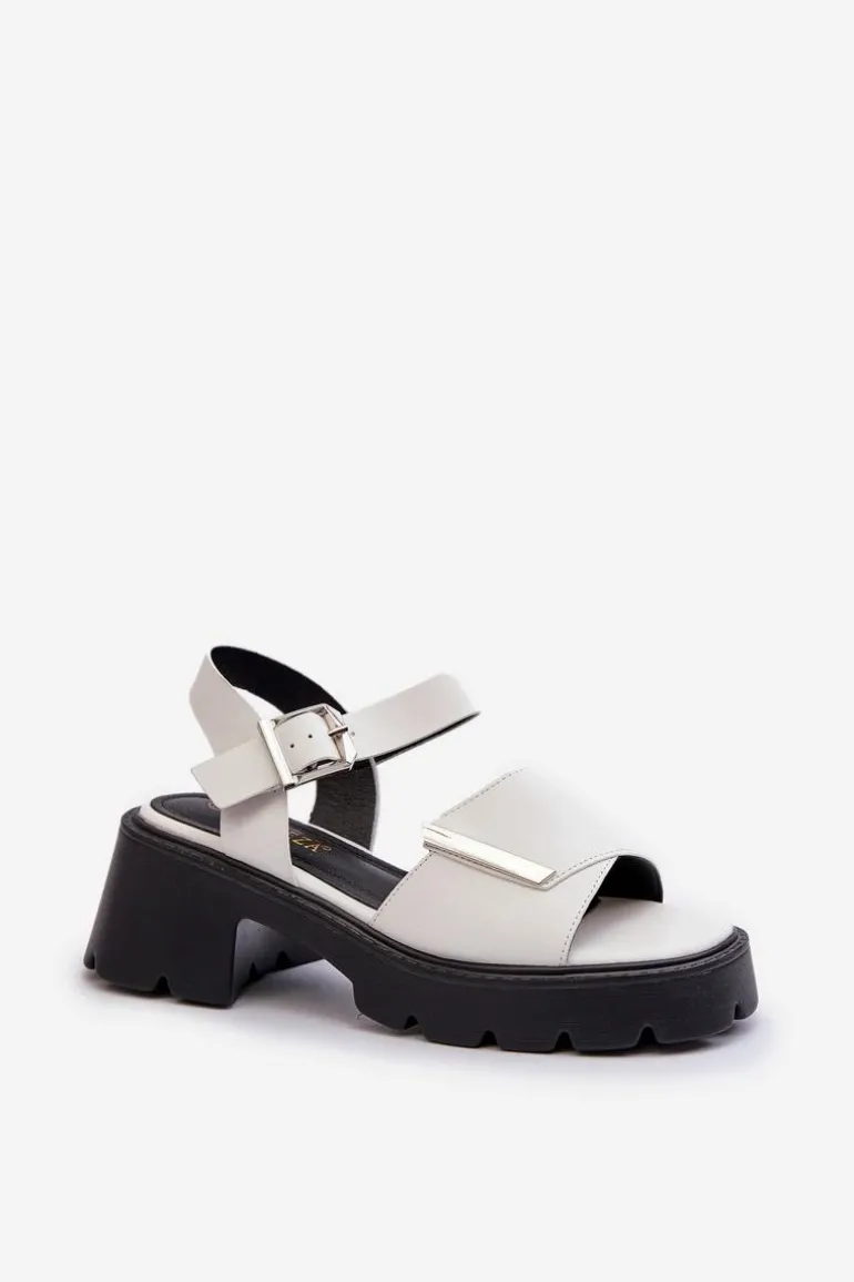 Sandały Damskie Z Eko Skóry Na Obcasie I Platformie Vinceza 36257 Biały