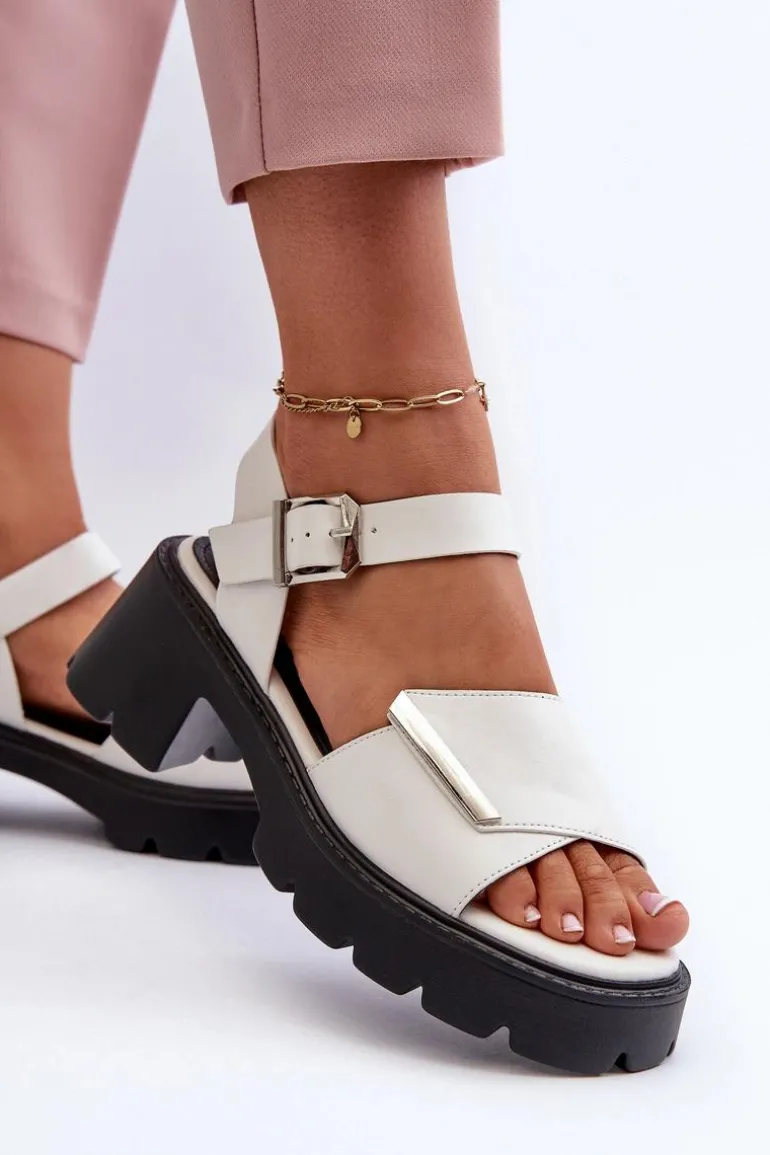 Sandały Damskie Z Eko Skóry Na Obcasie I Platformie Vinceza 36257 Biały