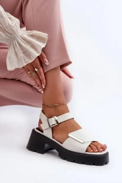 Sandały Damskie Z Eko Skóry Na Obcasie I Platformie Vinceza 36257 Biały