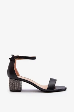 Sandały Damskie Z Eko Skóry Na Zdobionym Obcasie Czarne Wiatalia