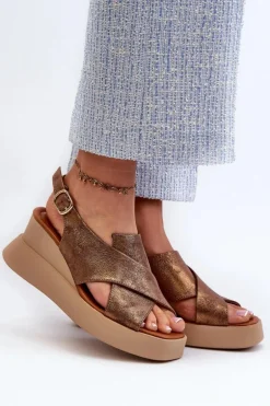 Sandały Damskie Z Eko Skóry Na Platformie I Koturnie Miedziane Vaiara