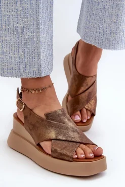 Sandały Damskie Z Eko Skóry Na Platformie I Koturnie Miedziane Vaiara