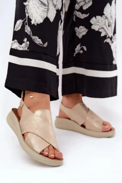 Sandały Damskie Z Eko Skóry Złote Tosmelia