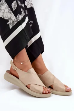 Sandały Damskie Z Eko Skóry Złote Tosmelia