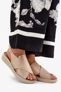 Sandały Damskie Z Eko Skóry Złote Tosmelia