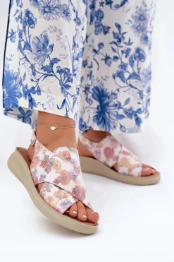 Sandały Damskie Z Eko Skóry W Kwiaty Multikolor Tosmelia