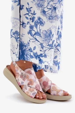 Sandały Damskie Z Eko Skóry W Kwiaty Multikolor Tosmelia