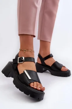 Sandały Damskie Z Eko Skóry Na Obcasie I Platformie Vinceza 36257 Czarne
