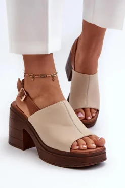 Sandały Damskie Z Eko Skóry Na Masywnym Obcasie I Platformie Beżowe Meeyah