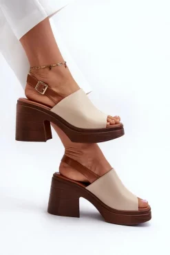 Sandały Damskie Z Eko Skóry Na Masywnym Obcasie I Platformie Beżowe Meeyah