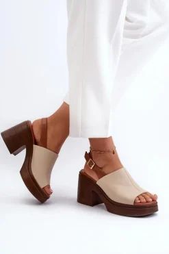 Sandały Damskie Z Eko Skóry Na Masywnym Obcasie I Platformie Beżowe Meeyah
