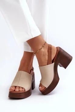 Sandały Damskie Z Eko Skóry Na Masywnym Obcasie I Platformie Beżowe Meeyah