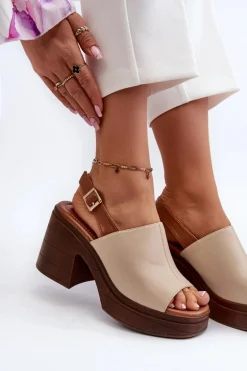 Sandały Damskie Z Eko Skóry Na Masywnym Obcasie I Platformie Beżowe Meeyah