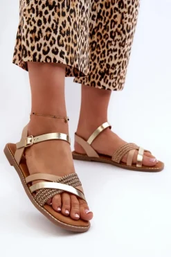 Sandały Damskie Z Eko Skóry Sergio Leone SK085H Złote