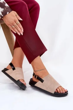 Sandały Damskie Z Eko Zamszu Na Platformie Beżowe Migola