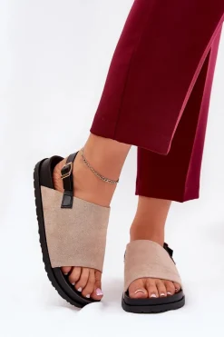 Sandały Damskie Z Eko Zamszu Na Platformie Beżowe Migola